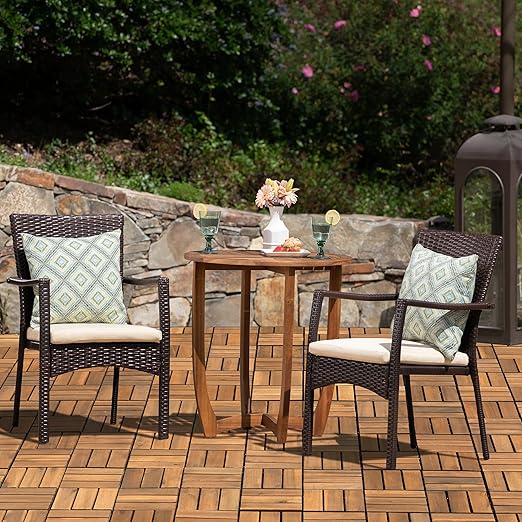 Acacia Wood Flooring Interlocking Deck Tiles for Patio Decor 27 Pcs 12 Slats VR Dark Yellow - Waterproof Indoor & Outdoor Decor - Balcony Garden Decking Tile (12.2 * 12.2 * 0.7 inches)
