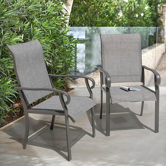NUU GARDEN Patio Dining Chairs Set of 4, All Weather Textilene Patio Chairs,Powder-Coated Metal Frame Outdoor Patio Bistro Dining Chairs for Lawn Garden Backyard, Light Gray