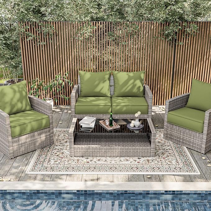 Outdoor Patio Chair Cushions Set 22 L X 22 W X 4 H Waterproof & Fade Resistant Deep Seat and Back Cushions with Removable Covers Outdoor Seat Cushion Set for Chairs and Sofas