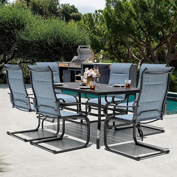NUU GARDEN Patio Dining Chairs Set of 4, All Weather Outdoor Padded Textilene Patio Chairs， Powder-Coated Metal Frame Patio Furniture for Backyard Garden Poolside Lawn, Blue and Black