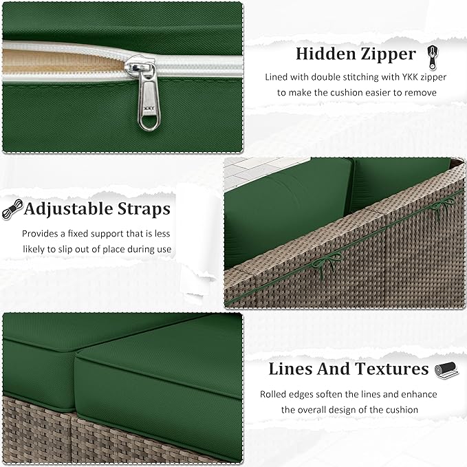 Outdoor Furniture Replacement Cushions, 5" Foam Foam High-Density, Fits 6-seat Sectional Rattan Conversation Set, 14 Piece Patio Water-Resistant Replacement Sofa Cushions, Liner&Cover