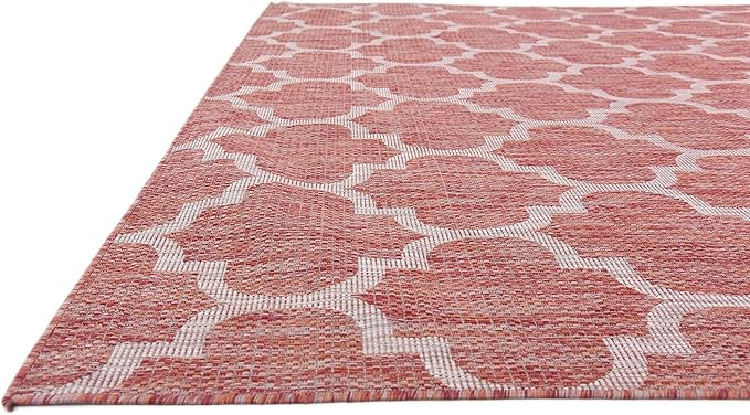 Unique Loom Outdoor Trellis Collection Area Rug (9' x 12' Rectangle, Rust Red/ Ivory)