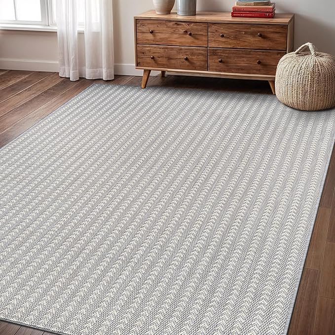 Washable Outdoor Rug 8x10 Modern Area Rugs Outdoor Carpets Striped Pattern Non Shedding Waterproof Easy Clean Patio Deck Porch Living Room Bedroom Garden RV (8 X 10 Gray)
