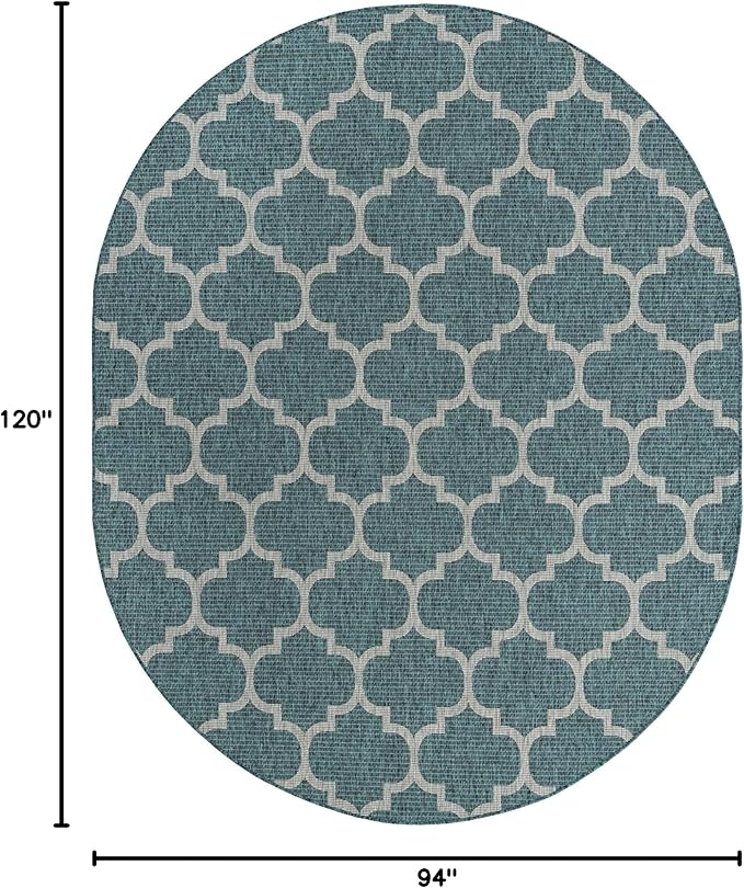 Unique Loom Outdoor Trellis Collection Area Rug (7' 10" x 10' Oval, Teal/ Gray)