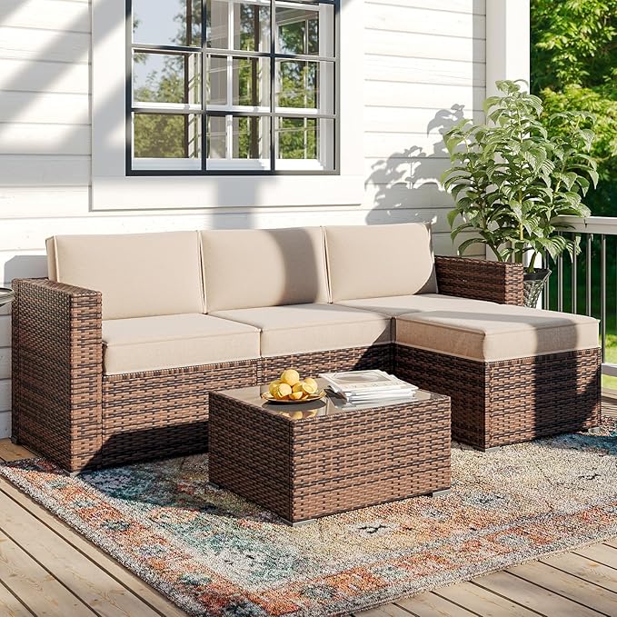 Replacement Cushions for Outdoor Furniture, 7-Piece Outdoor Cushions for Patio Furniture, Deep Seat, Waterproof & Fade Resistant Couch Cushion for 4-Seat Patio Conversation Sets, Beige