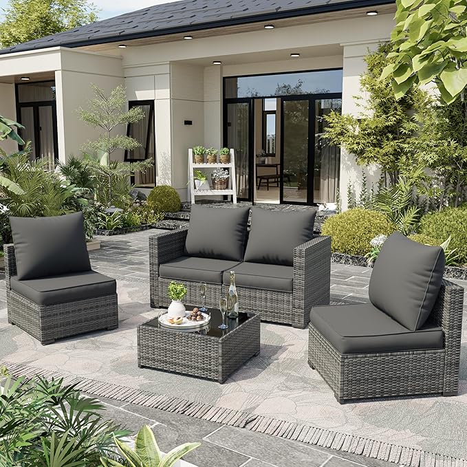 Amopatio Outdoor Chair Cushions 22.5"× 20.3" × 4", Set of 4 with Removable Cover, Waterproof & Fade Resistant seat Cushions for Patio Furniture, Grey