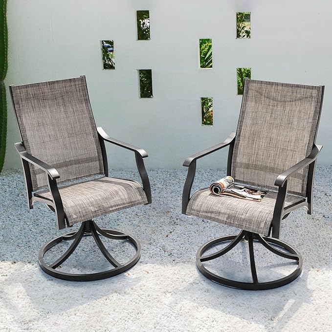 NUU GARDEN Patio Swivel Chair Set of 4, All-Weather Textilene Outdoor Dining Chairs with High Back, Outdoor Dining Chair Set for Lawn Porch Balcony Outside, Grayish Brown