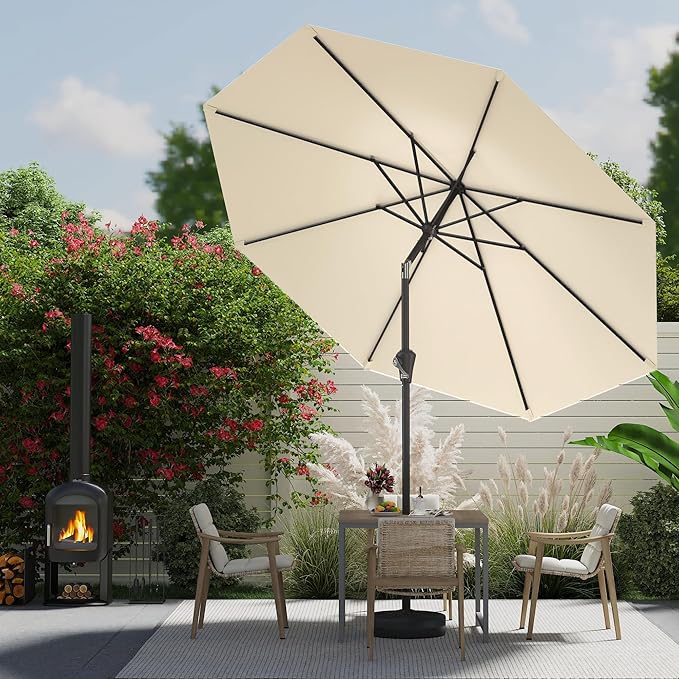 AreShark 9 FT Patio Umbrella for Outdoor, Outdoor Umbrella with Push Button Tilt and Crank, Outdoor Patio Umbrellas with 8 Sturdy Ribs for Market, Garden, Deck, Backyard, Pool (Warm White)