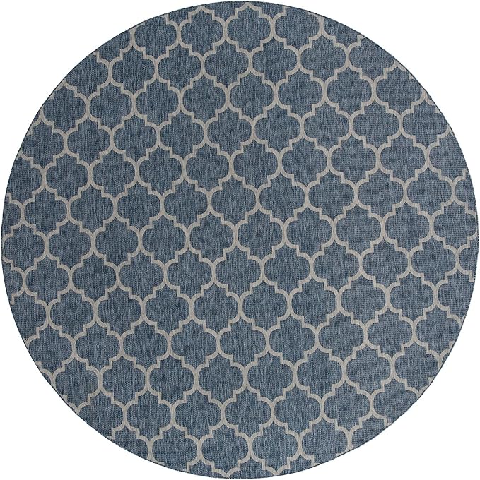 Unique Loom Outdoor Trellis Collection Area Rug - Trellis (Round 13' 0" x 13' 0", Navy Blue/ Ivory)