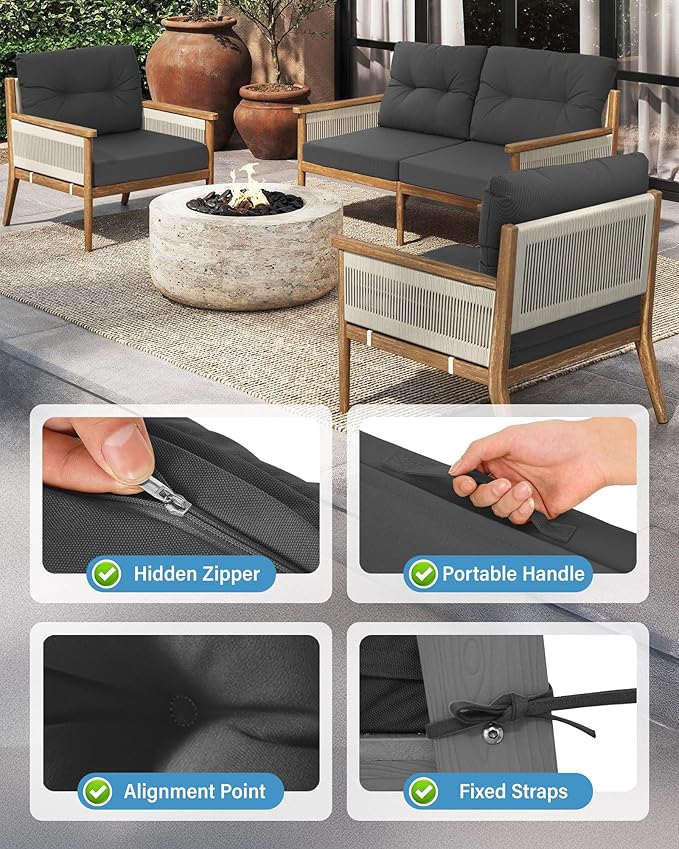 YEFU Outdoor Cushions for Patio Furniture: Waterproof Fade-Resistant Outdoor Chair Cushions Set of 4 - Deep Seat Patio Cushions Replacement with Ties for Chair Sofa Couch - 24 x 24 Inch(Dark Gray)