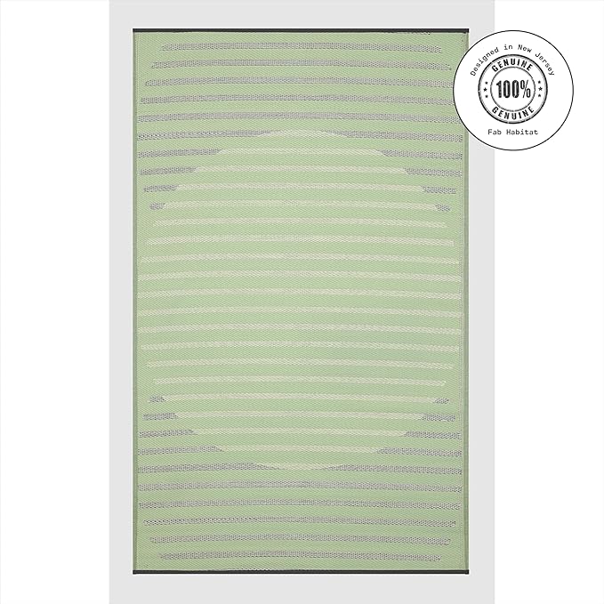 Fab Habitat Striped Outdoor Rug - Waterproof, Fade Resistant, Crease-Free - Premium Recycled Plastic - Porch, Deck, Balcony, Mudroom, Laundry Room, Patio - Kyoto - Green - 3 x 5 ft