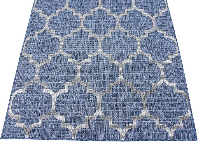 Unique Loom Outdoor Trellis Collection Area Rug (4' 1" x 6' 1" Rectangle, Navy Blue/ Ivory)