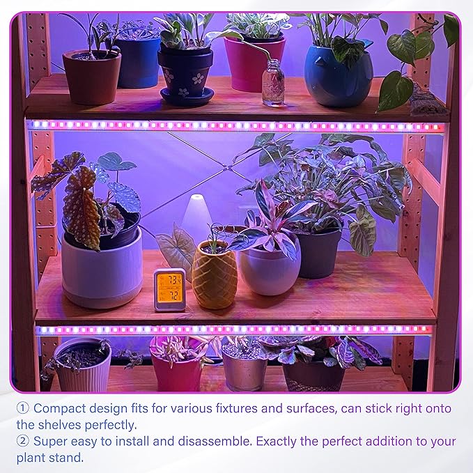 iPower 20W LED Grow Light Strips for Indoor Plants with Auto ON/Off 3/9/12H Timer 10 Dimmable Levels 48 LEDs Per Tube Sunlike Grow Lamp for Hydroponics Succulent, Red&Blue