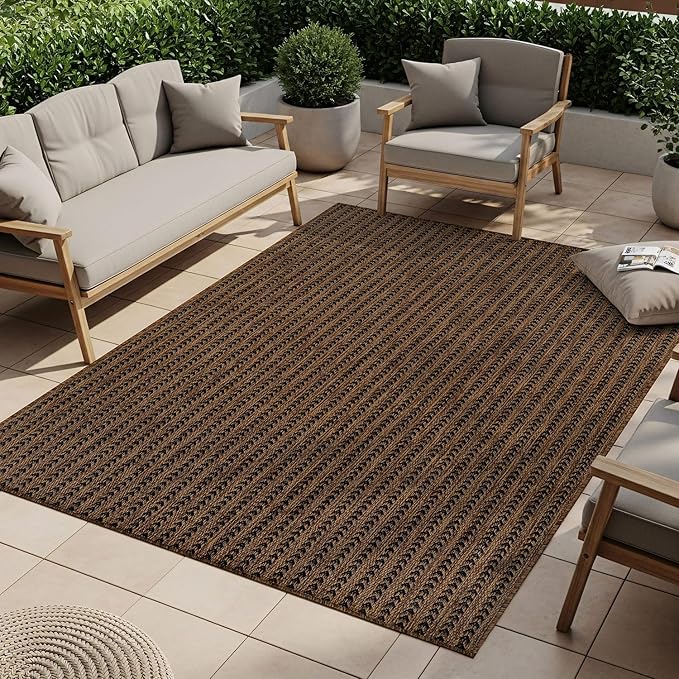Washable Outdoor Rug 6x9 Modern Area Rugs Outdoor Carpets Striped Pattern Non Shedding Waterproof Easy Clean Patio Deck Porch Living Room Bedroom Garden RV (6 X 9 Gold)