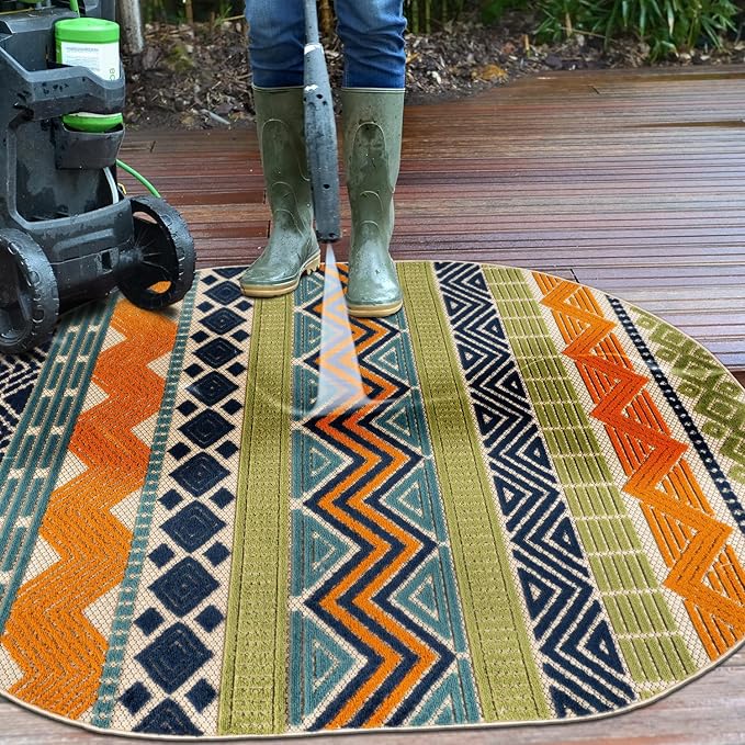 Rugshop Multi Marbella Boho Indoor/Outdoor Oval Area Rug, Machine Washable for Patio, Deck and Living Room 5' x 7' Oval