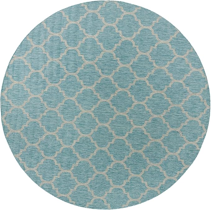 Unique Loom Outdoor Trellis Collection Area Rug - Trellis (Round 10' 8" x 10' 8", Aquamarine/ Gray)