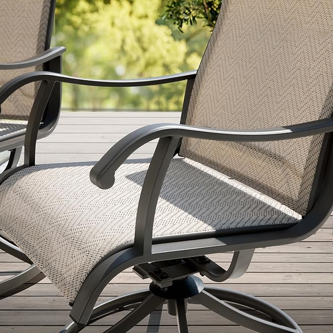 NUU GARDEN Patio Swivel Chairs Set of 4, Outdoor Dining Chairs with Armrests, Swivel Textilene Patio Dining Chair for All Weather, with Metal Frame, for Garden, Backyard, Deck, Poolside, Beige