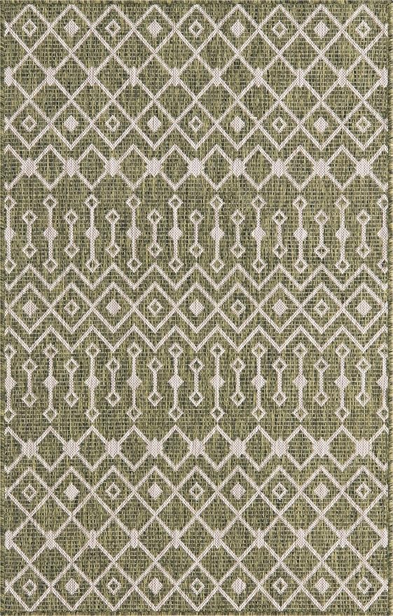 Unique Loom Outdoor Trellis Collection Area Rug - Tribal Trellis (3' 3" x 5' 3" Rectangle, Green/ Natural)