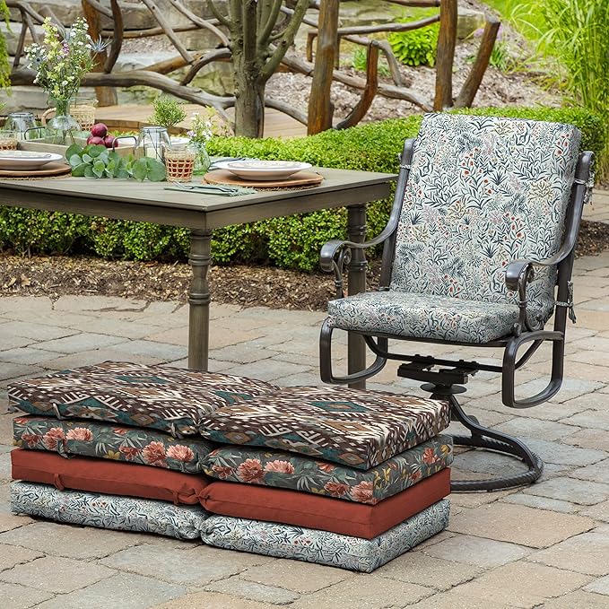 Arden 2-Pack Outdoor Patio Dining Chair Cushion, 20x44, Rain-Proof Seat Pad, Fade-Resistant Outdoor Cushion Pistachio Botanical