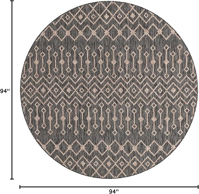 Unique Loom Outdoor Trellis Collection Area Rug - Tribal Trellis (7' 10" Round, Charcoal Gray/ Natural)