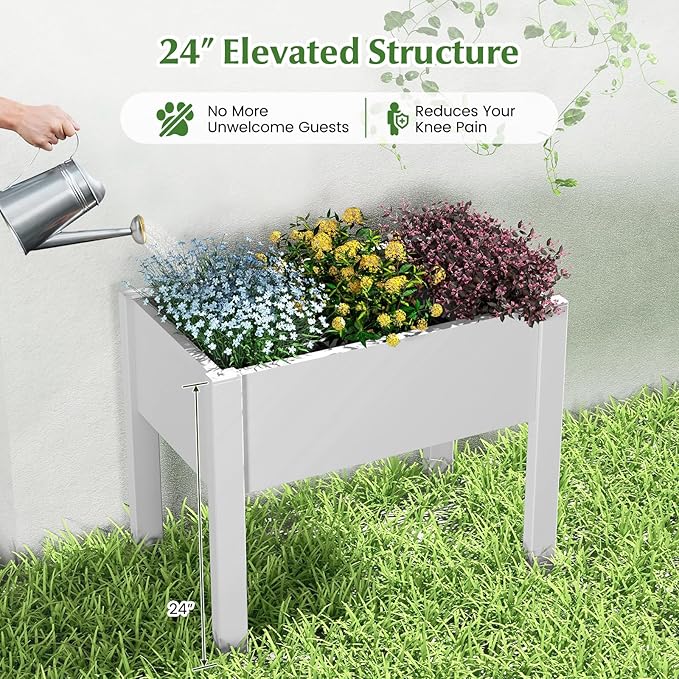 Giantex Raised Garden Bed with Legs, Self-Watering Planter Box with Water Level Indicator, Drainage Hole & Detachable Space Dividers, Outdoor Plant Container for Flower, Vegetable, Fruit, Herb