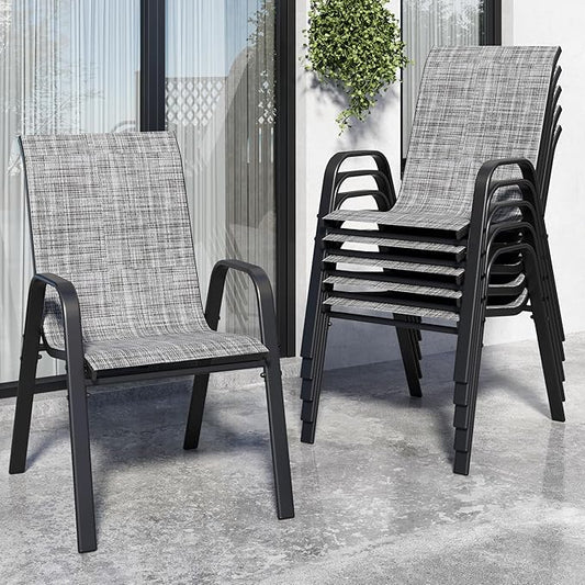 Patio Chairs Set of 6, Stackable Outdoor Dining Chairs for All Weather Textilene Fabric & Metal Frame, Outdoor Chairs Set for Backyard Deck Garden