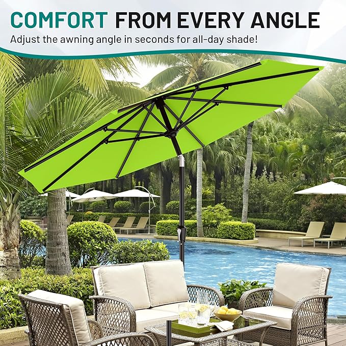 AreShark 9 FT Patio Umbrella for Outdoor, Outdoor Umbrella with Push Button Tilt and Crank, Outdoor Patio Umbrellas with 8 Sturdy Ribs for Market, Garden, Deck, Backyard, Pool (Apple Green)