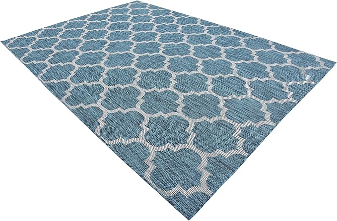 Unique Loom Outdoor Trellis Collection Area Rug (7' 1" x 10' Rectangle, Teal/ Gray)