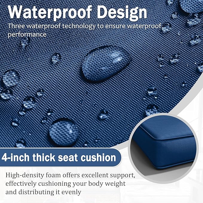 Patio Furniture Cushions, Replacement Outdoor Cushions for 4-Seat Patio Furniture, Waterproof Cushions for Outdoor Sectional Sofa Couch, Blue