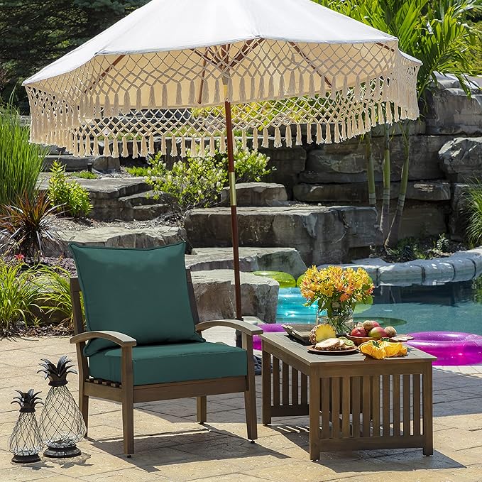 Arden Outdoor Foam Deep Seat Cushion Set, 24 in x 24 in, Weather-Proof, Rain-Proof, Fade Resistant Patio Cushion, Bottom and Back Cushion for Chair, Sofa, and Couch Peacock Blue Green Texture