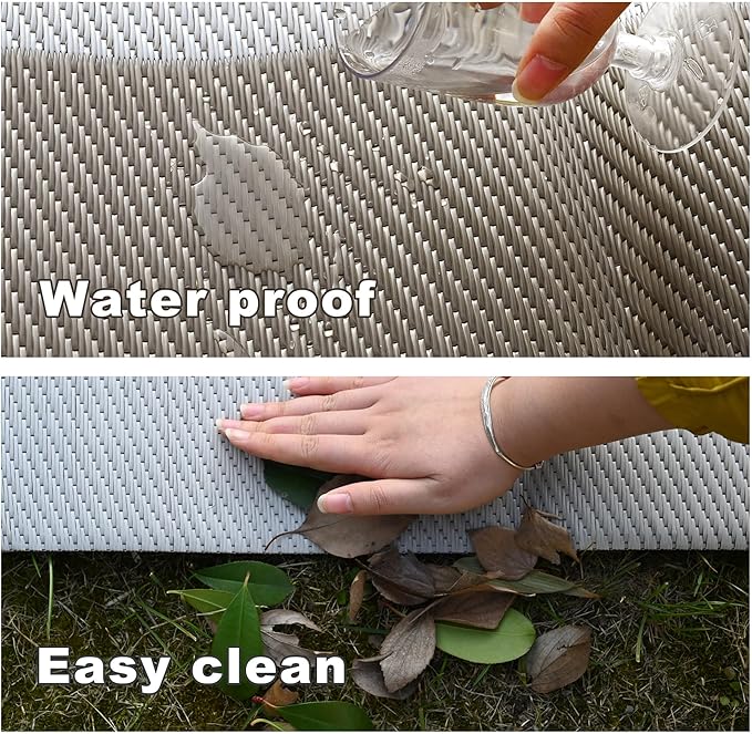 RURALITY Outdoor Rug 9x12 Feet Waterproof for Patio Clearance,Large Plastic Straw Mat for Camping,Porch,RV,Reversible, Easy to Clean,Light Coffee