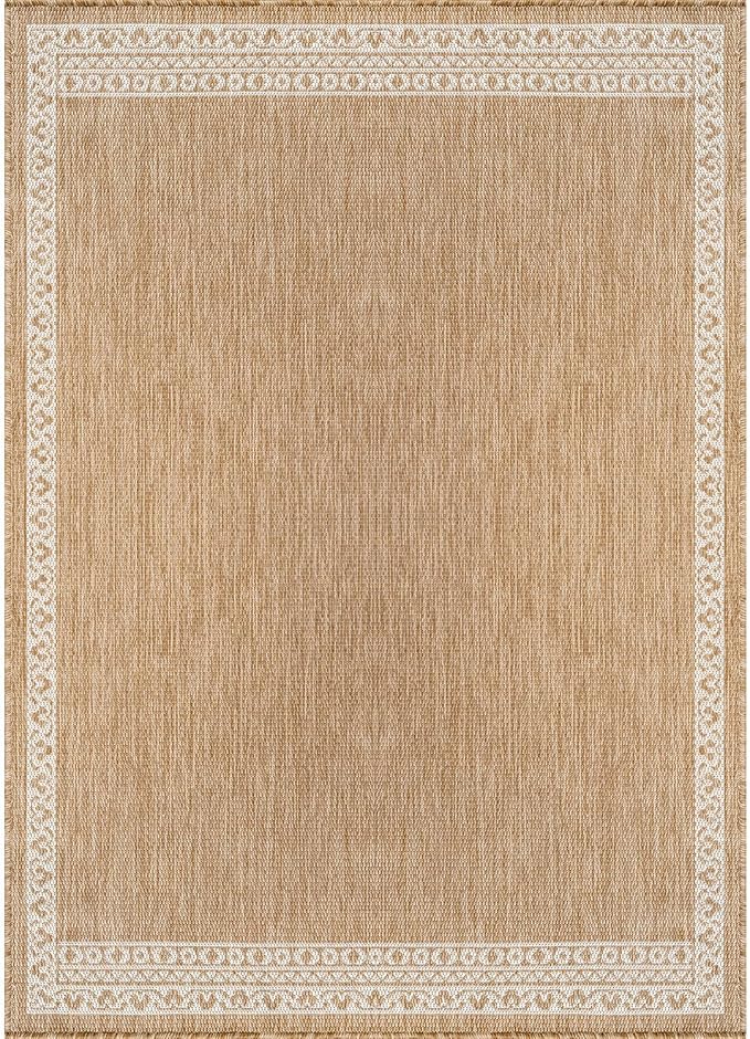 Washable Outdoor Rug 6x9 Modern Area Rugs Outdoor Carpets Bordered Pattern Non Shedding Waterproof Easy Clean Patio Deck Porch Living Room Bedroom Garden RV (6 X 9 Natural)