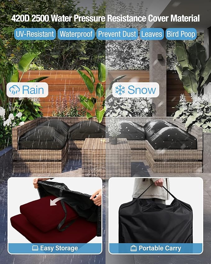 YEFU Outdoor Cushions for Patio Furniture: Replacement Cushions for Outdoor Furniture - Waterproof Couch Cushion - Fade-Resistant/Easy Clean - 14 Piece Sectional Cushion - NonSlip/Storage Bag/Burgundy