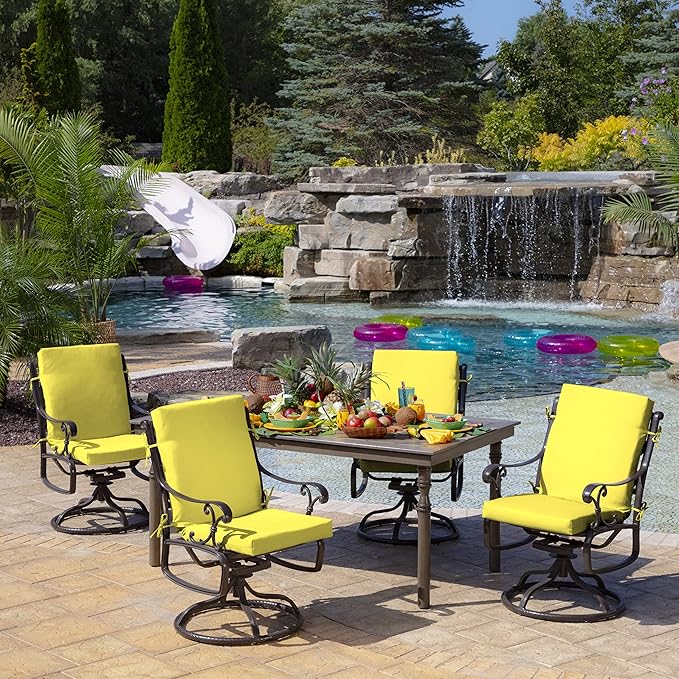 Arden 2-Pack Outdoor Patio Dining Chair Cushion, 20x44, Rain-Proof Seat Pad, Fade-Resistant Outdoor Cushion Lemon Yellow Leala