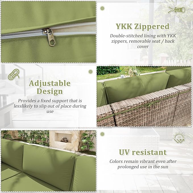 Patio Furniture Cushions, Replacement Outdoor Cushions for 4-Seat Patio Furniture, Waterproof Cushions for Outdoor Sectional Sofa Couch, Light Green