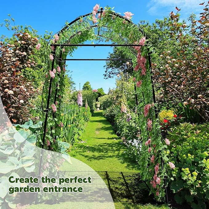 AGTEK 87in Garden Arch Trellis for Climbing Plants, Garden Arches Support Structure, Tall Metal Garden Tunnel Trellises Archway for Climbing Vine, Vegetable, Fruit, Flower, Squash Arbors