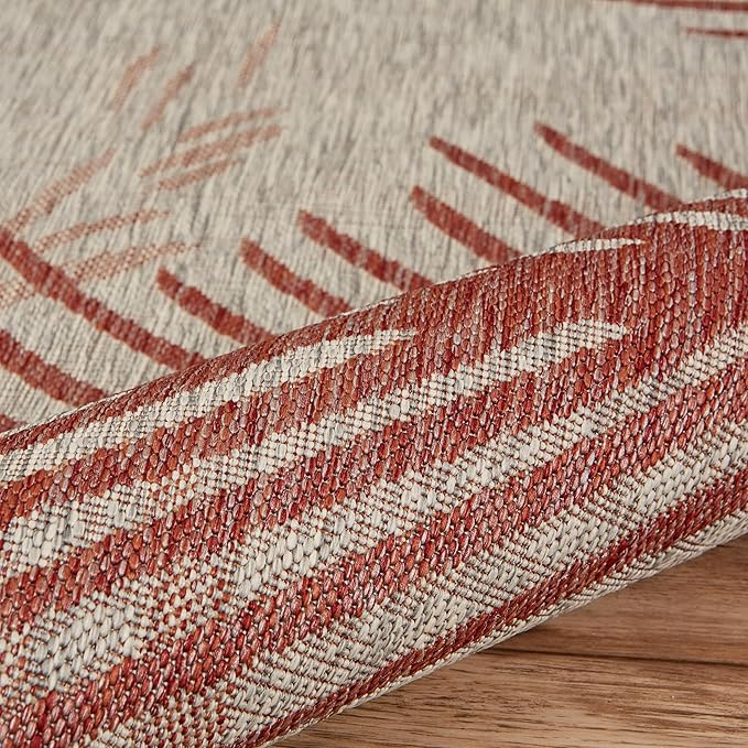 LR Home 8x10 Indoor/Outdoor Area Rug for Home Decor | Coastal Palm Leaf Large Size Carpet for Living Room, Bedroom, Playroom, Patio, Garden | Modern Farmhouse Rug | Red/Beige
