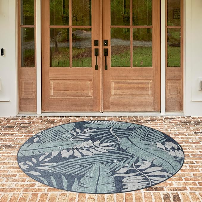 Nourison Home Garden Oasis Navy 8' x Round Area Rug - Easy Clean, Non Shedding, Bed Room, Living Room, Dining Room, Kitchen (8' x Round)