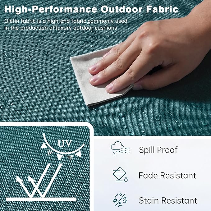 Belord Luxury 4" Thick Outdoor Cushion 8 Set - 22 x24 Inch 28D Sponge Filling Fade-Resistant Chair Cushion, Spill Proof Removable Patio Furniture Replacement Cushions for Sofa Bench - Peacock Blue