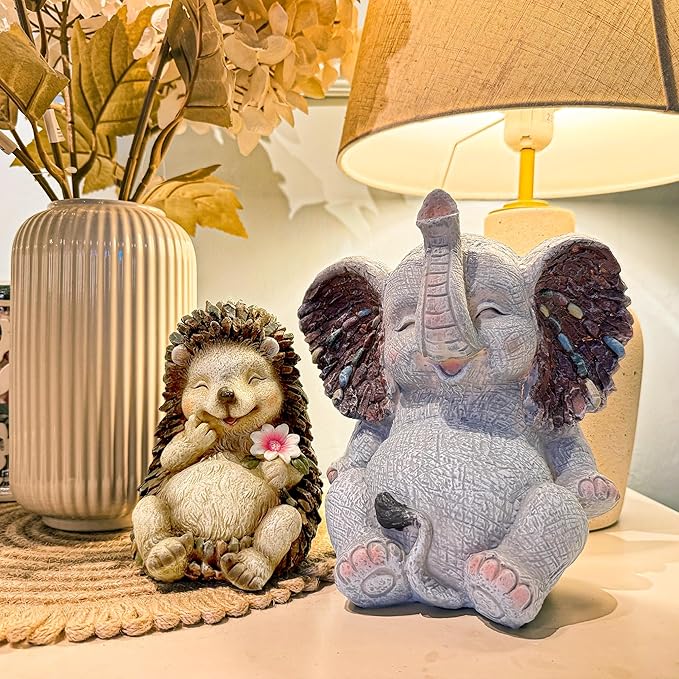 Resin Small Garden Cute Hedgehog Decor, 3.9 Inch High, Waterproof Animal Figure, Outdoor for Flowerpot Lawn Yard, Indoor Shelf Desk Bookshelves