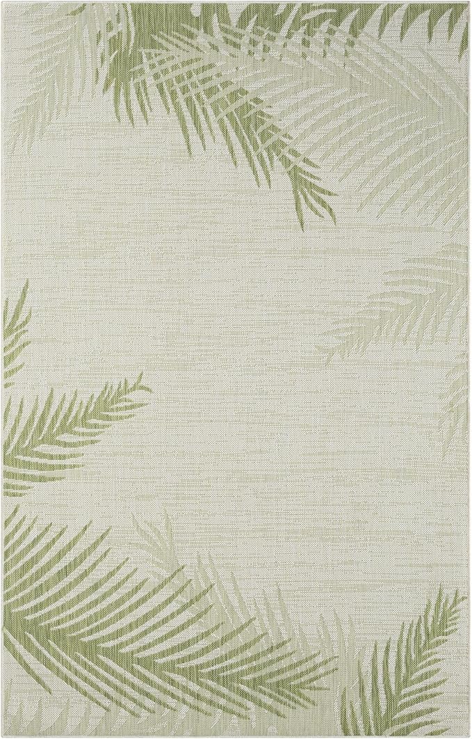 LR Home 2x3 Indoor/Outdoor Area Rug for Home Decor | Coastal Palm Leaf Carpet for Living Room, Bedroom, Playroom, Patio, Garden | Modern Farmhouse Rug | Green/Beige