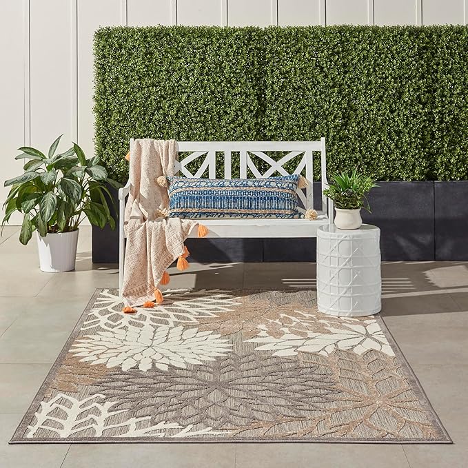 Nourison Home Aloha Natural 6' x 9' Area Rug - Easy Clean, Non Shedding, Bed Room, Living Room, Dining Room, Kitchen (6' x 9')