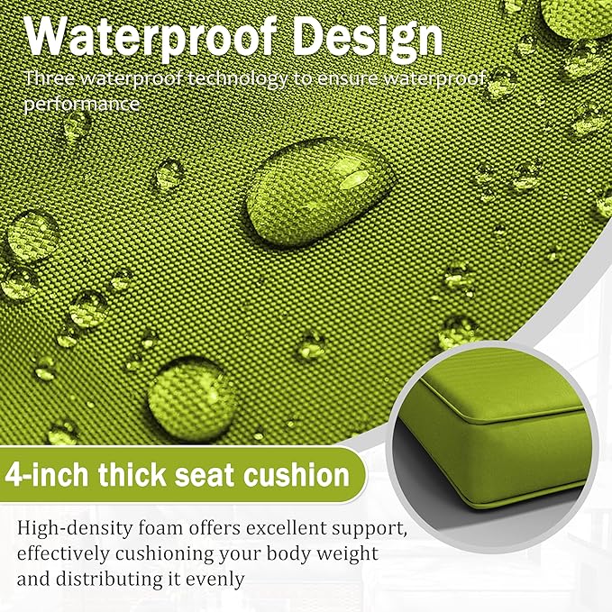 Patio Furniture Cushions, Replacement Outdoor Cushions for 4-Seat Patio Furniture, Waterproof Cushions for Outdoor Sectional Sofa Couch, Grass Green