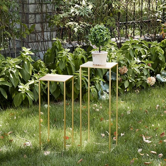 Pack of 2 Already Installed Gold Plant Stand indoor stable steel frame Flower Stands drink table for party wedding Centrepieces Living Room Patio Garden (Gold)