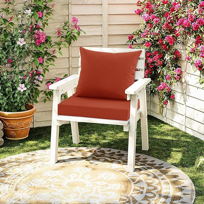 Waterproof Patio Cushions for Outdoor Furniture, Fade Resistant Back Pillow and Seat Cushion Set for Couch Replacements, 22 x 22 Inch, Rust, 1 Set