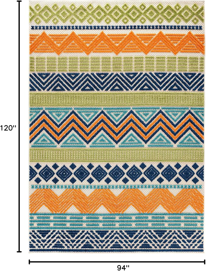Rugshop Multi Marbella Boho Indoor/Outdoor Area Rug, Machine Washable for Backyard, Deck and Outdoor Lounge 7'10" x 10'