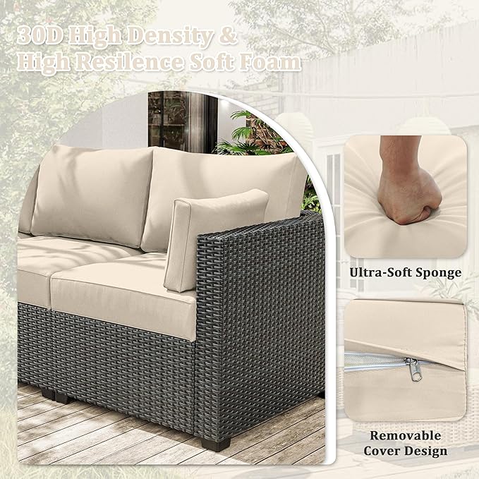 8-Piece Outdoor Cushions for Patio Furniture Thick Outdoor Chair Cushions Resilient Foam Waterproof Deep Seat Cushion Replacement for 3-Seat Sectional Sets Liner&Cover Cream