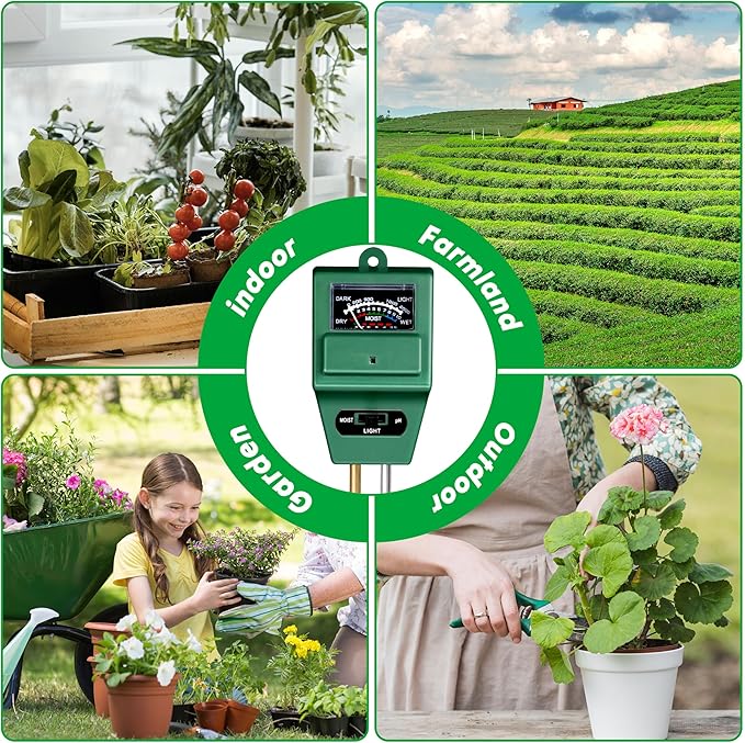 iPower 3-in-1 Plant Moisture/Light/PH Meter, Soil Test Kit for Gardening, Farming, Indoor & Outdoor Use, 3 Pack