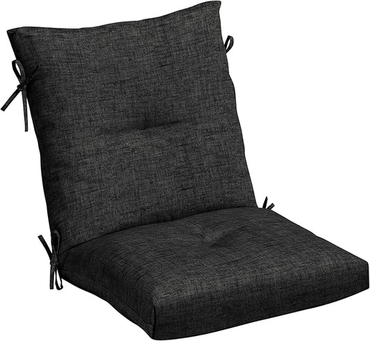 Arden Outdoor Plush Modern Tufted Blowfill Dining Chair Cushion, 21 x 40, Water Repellent, Fade Resistant, Tufted Cushion for Dining and Bistro Chairs, Black Leala