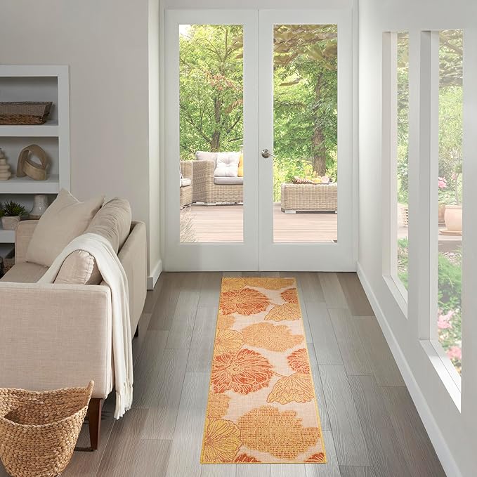 Nourison Home Garden Oasis Coral 2' x 6' Area Rug - Easy Clean, Non Shedding, Bed Room, Living Room, Dining Room, Kitchen (6' Runner)